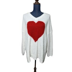 Torrid Heart Sweater Womens Size 2 White Red Chunky Knit Valentines Oversized